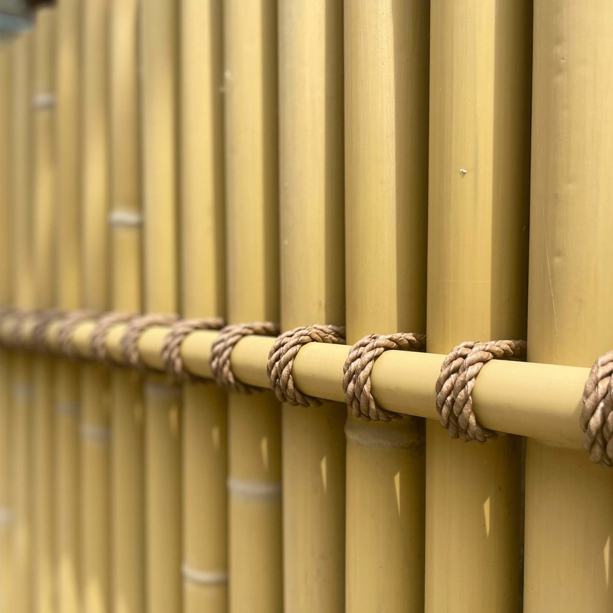 Clôture faite avec des morceaux de bambou synthétiques de couleur naturelle - Boutique Palmex