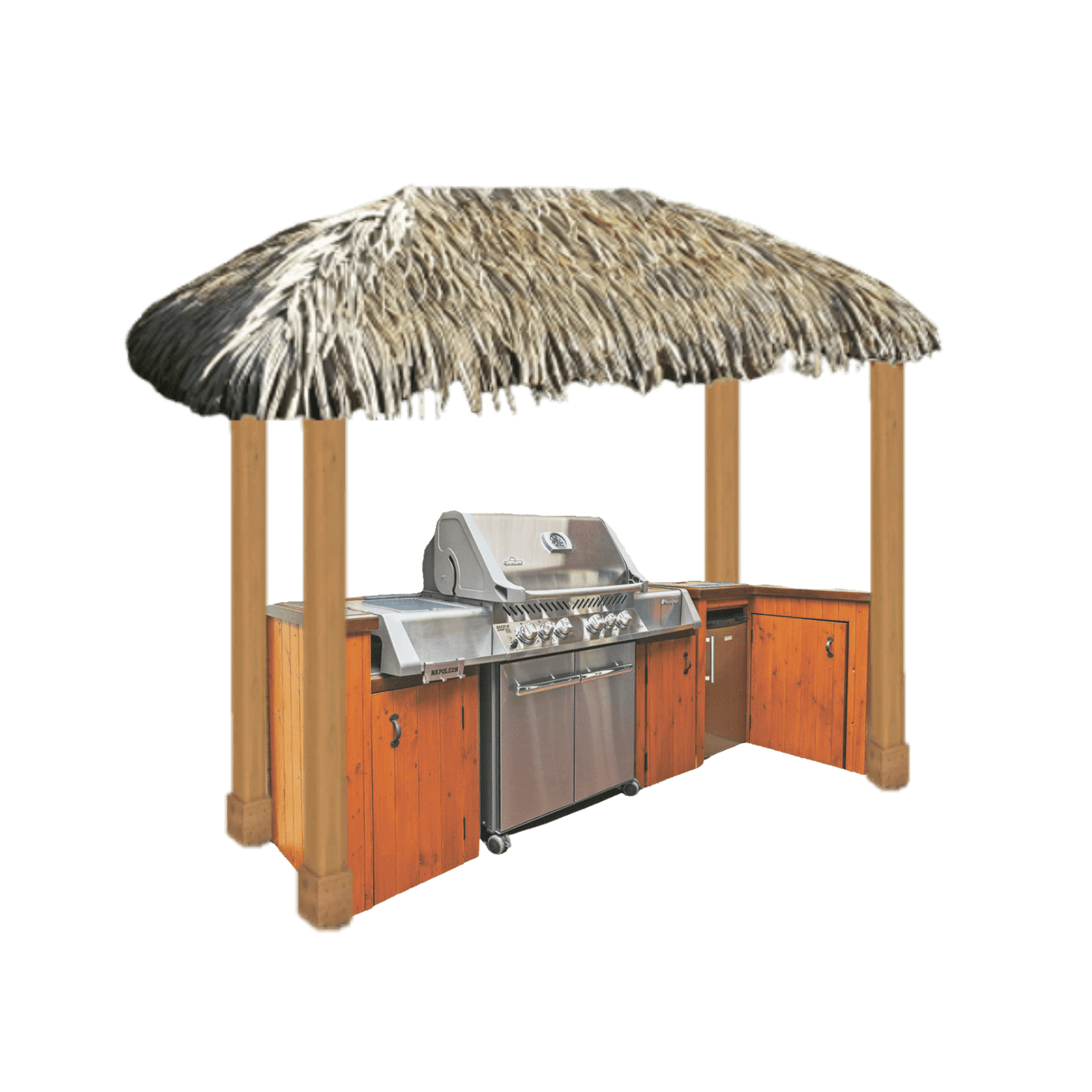 Abris à barbecue en bois avec un toit en feuilles de palmier synthétiques - Boutique Palmex